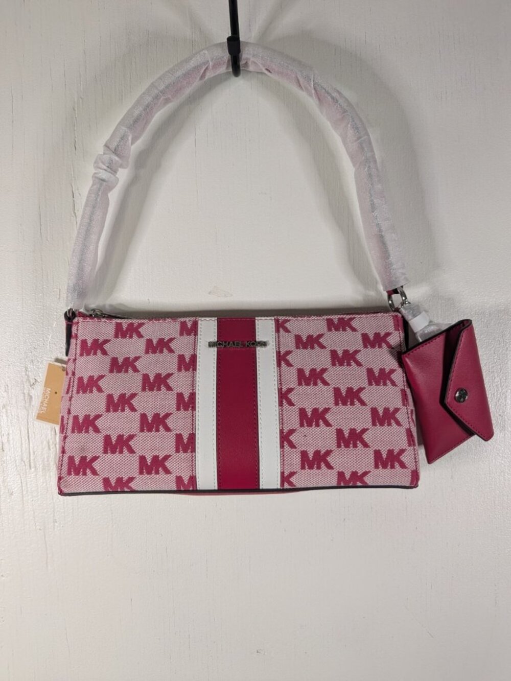 Michael Kors Vincent Medium Pochette Crossbody Bag w/ Card Case Raspberry NWT